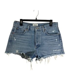 AGOLDE Women's Distressed Blue Denim Shorts in Parker